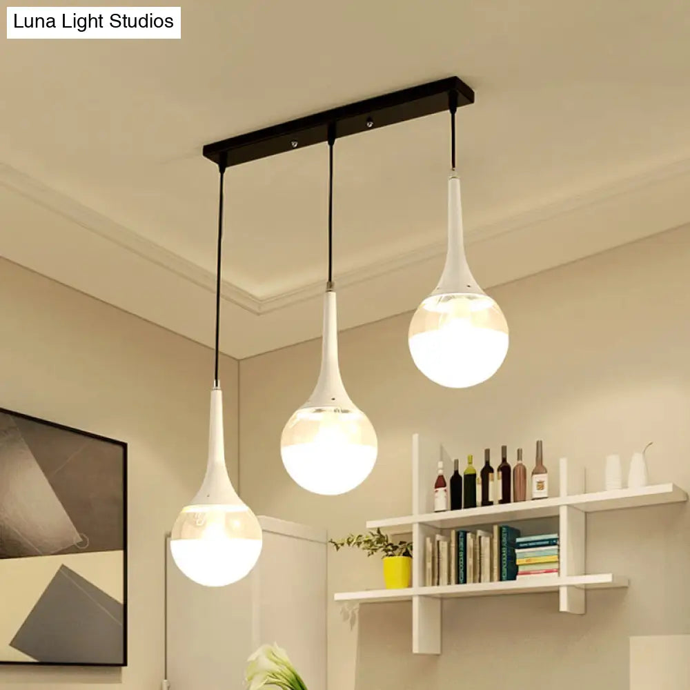 Waterdrop Pendant Light With Clear And Opal Glass Shades - 3-Bulb Hanging Lamp In White/Black Black