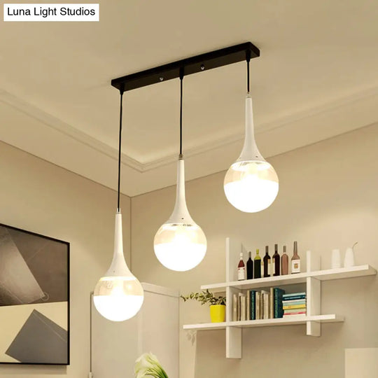 Waterdrop Pendant Light With Clear And Opal Glass Shades - 3-Bulb Hanging Lamp In White/Black Black