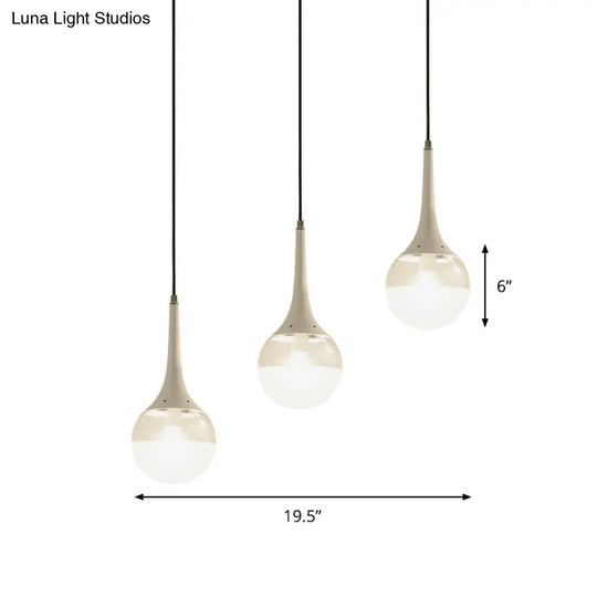 Waterdrop Pendant Light With Clear And Opal Glass Shades - 3-Bulb Hanging Lamp In White/Black