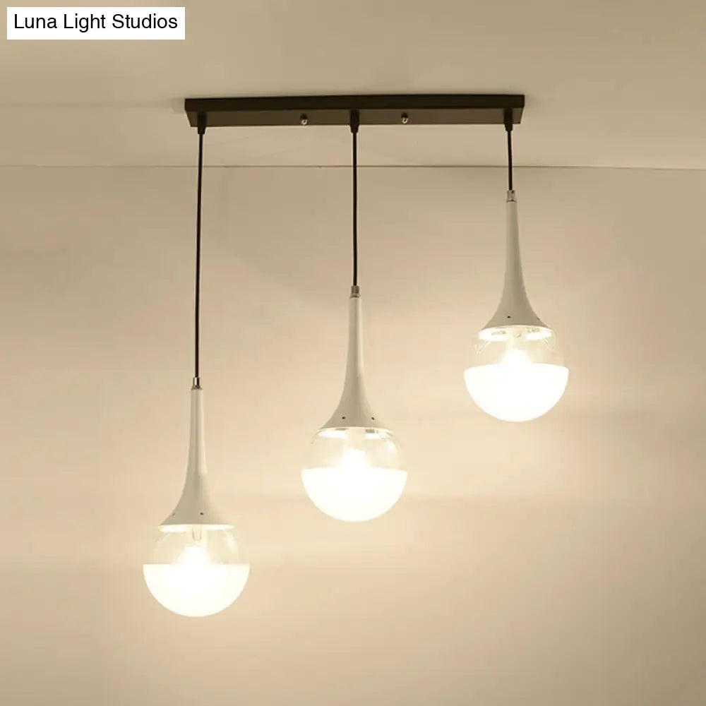 Waterdrop Pendant Light With Clear And Opal Glass Shades - 3-Bulb Hanging Lamp In White/Black