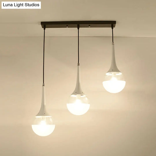 Waterdrop Pendant Light With Clear And Opal Glass Shades - 3-Bulb Hanging Lamp In White/Black