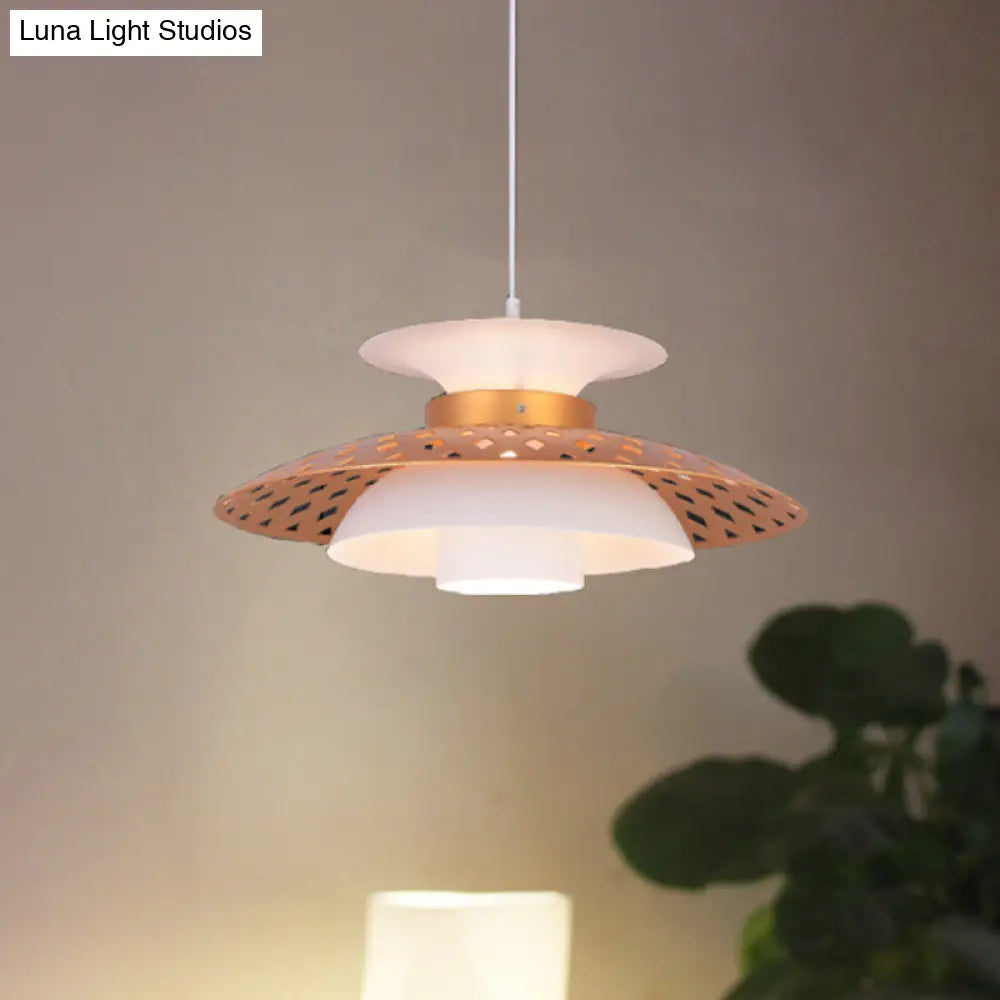 Contemporary Domed Pendant Light In White And Gold - Hanging Ceiling Lamp