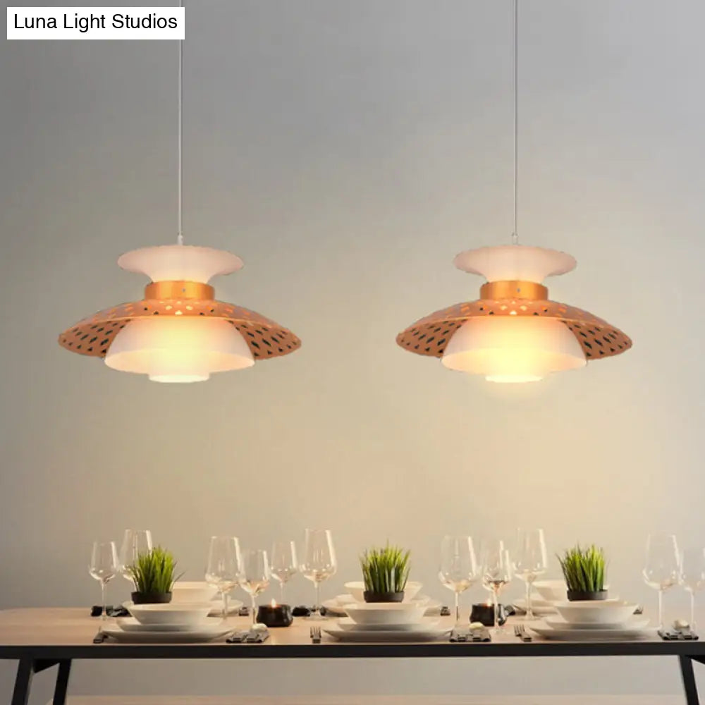 Contemporary Domed Pendant Light In White And Gold - Hanging Ceiling Lamp White-Gold