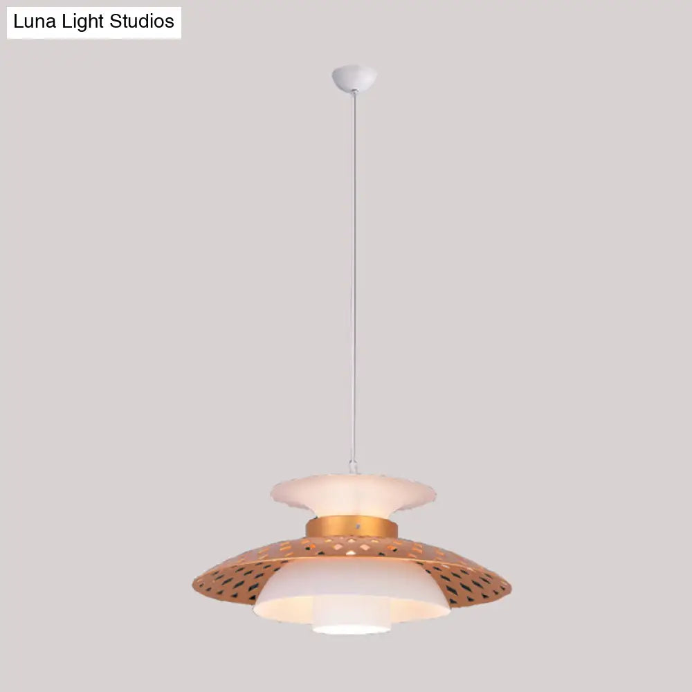 Contemporary Domed Pendant Light In White And Gold - Hanging Ceiling Lamp