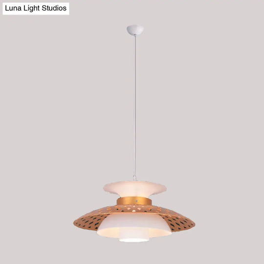 Contemporary Domed Pendant Light In White And Gold - Hanging Ceiling Lamp