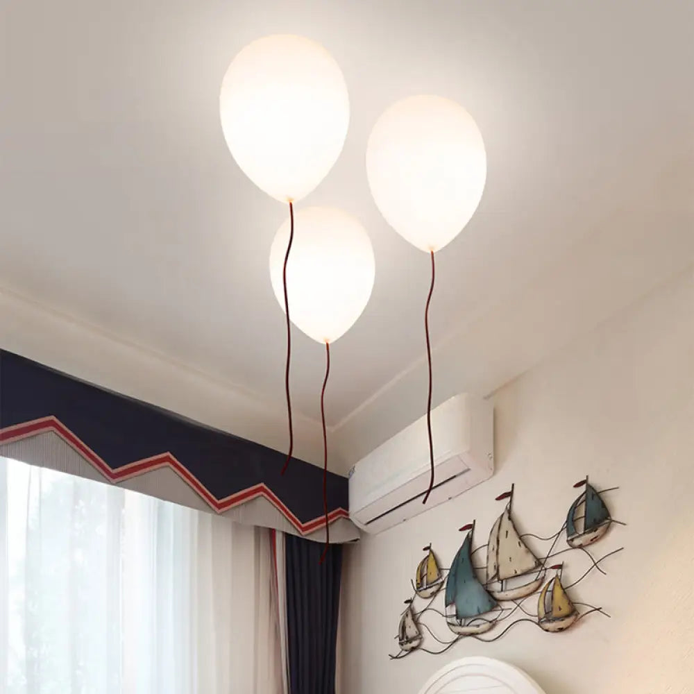 Contemporary White Balloon Shade Flush Mount Light With Opal Glass Ceiling Fixture - 8’/10’ W 1