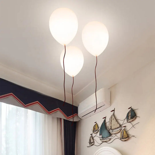 Contemporary White Balloon Shade Flush Mount Light With Opal Glass Ceiling Fixture - 8’/10’ W 1