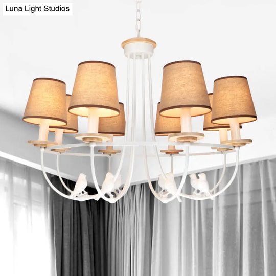 Contemporary White Barrel Ceiling Light - 6/8 Lights Fabric Pendant Chandelier