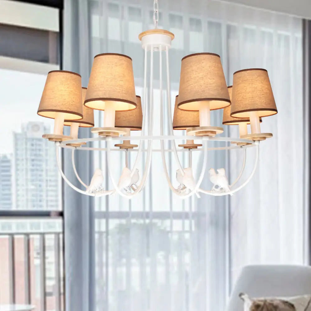 Contemporary White Barrel Ceiling Light - 6/8 Lights Fabric Pendant Chandelier 8 /