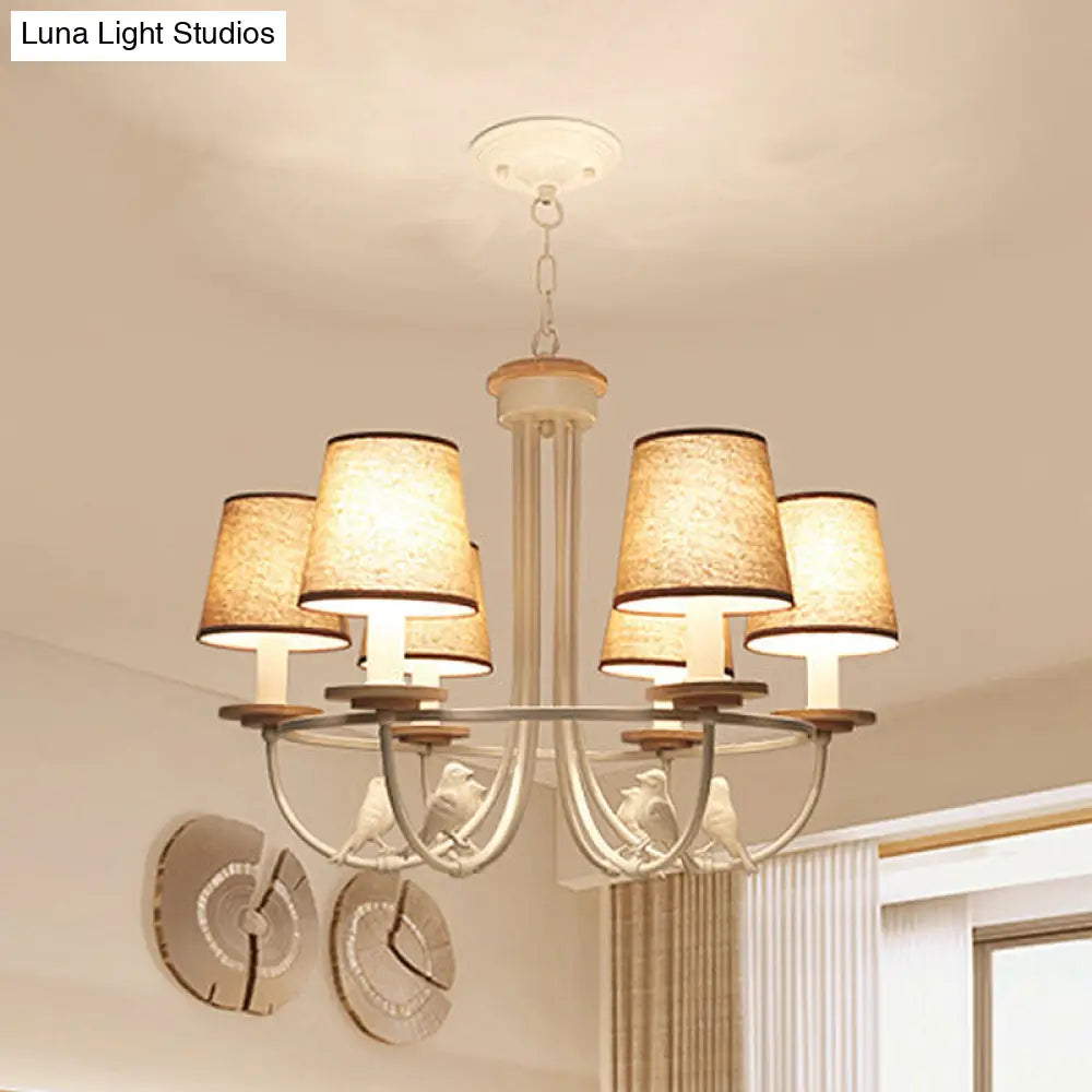 Contemporary White Barrel Hanging Ceiling Light With 6/8 Lights - Fabric Pendant Chandelier 6 /