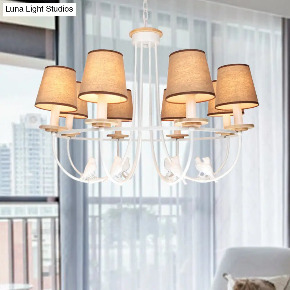 Contemporary White Barrel Hanging Ceiling Light With 6/8 Lights - Fabric Pendant Chandelier 8 /