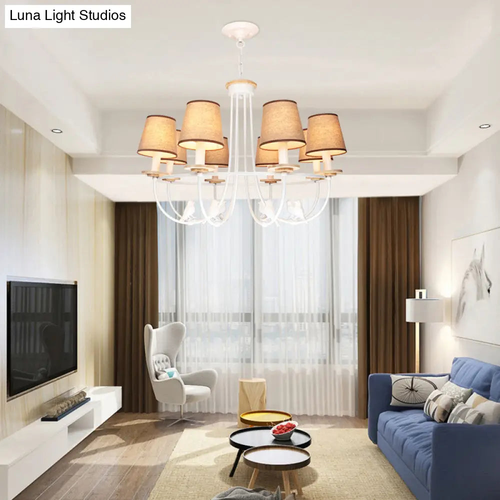 Contemporary White Barrel Ceiling Light - 6/8 Lights Fabric Pendant Chandelier