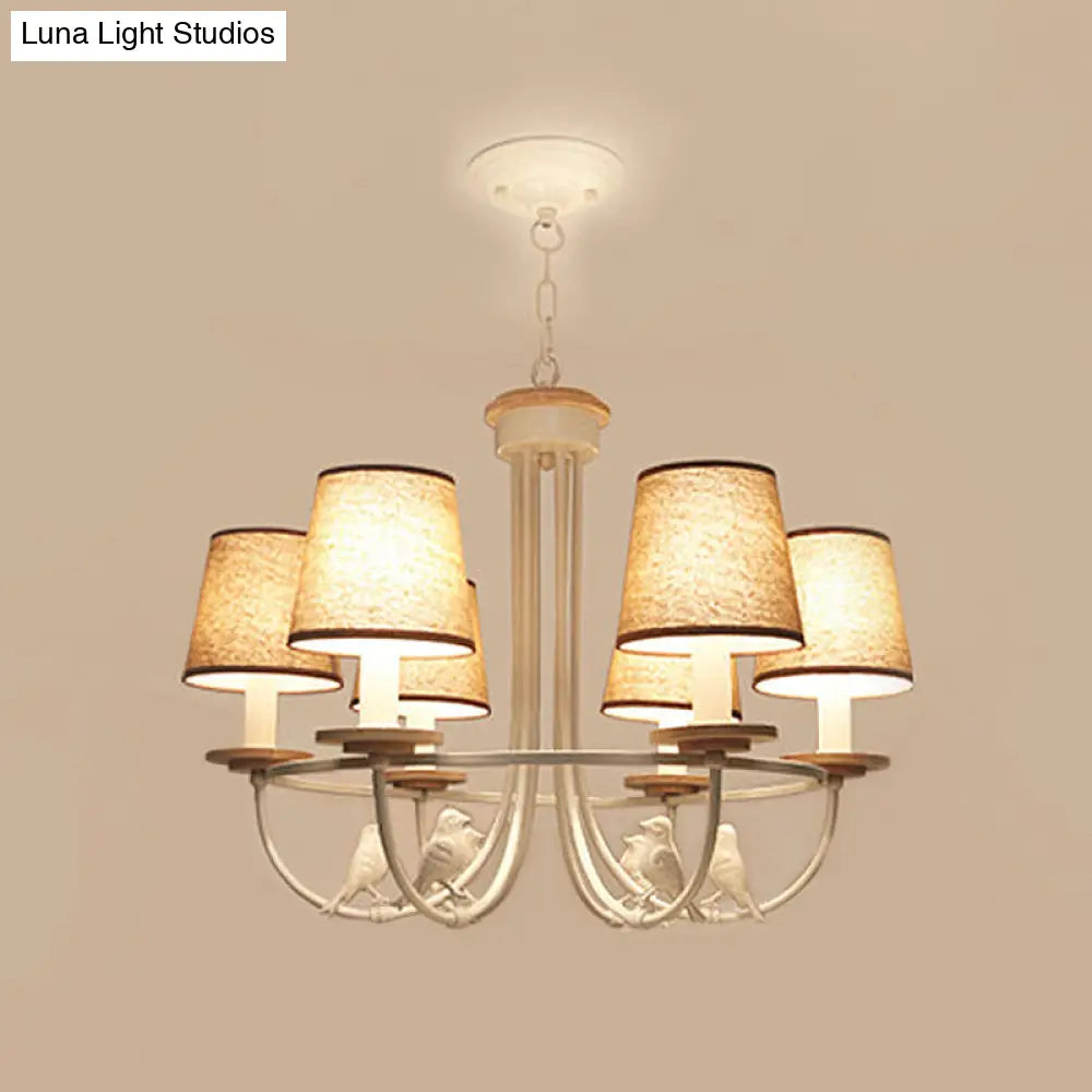 Contemporary White Barrel Hanging Ceiling Light With 6/8 Lights - Fabric Pendant Chandelier