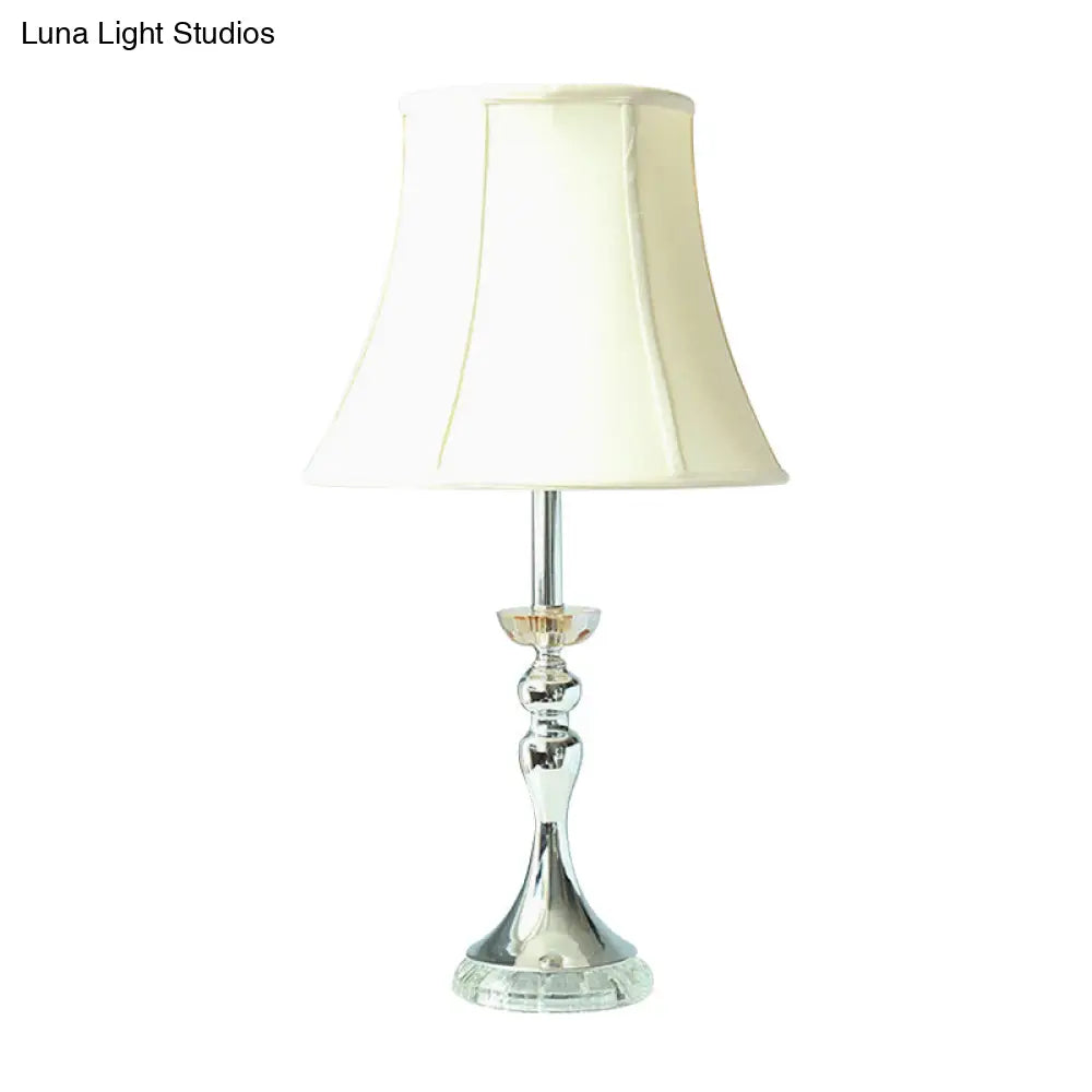 Contemporary White Bedroom Nightstand Lamp With Crystal Base - Elegant 1-Head Night Table Light