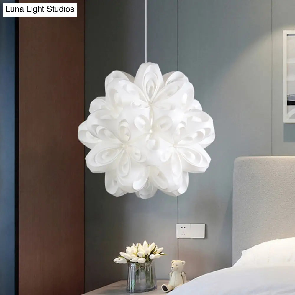 Contemporary White Bedside Pendant Ceiling Fixture With Blossom Acrylic Shade