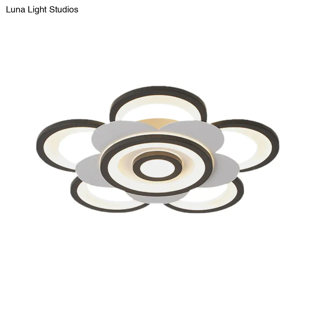 Contemporary White & Black Flower Flushmount Led Ceiling Light In White/Warm - 20.5/24.5 W