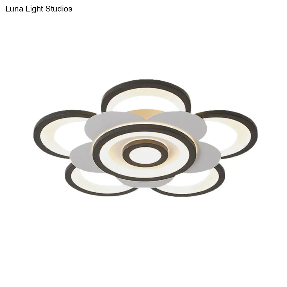 Contemporary White & Black Flower Flushmount Led Ceiling Light In White/Warm - 20.5’/24.5’ W