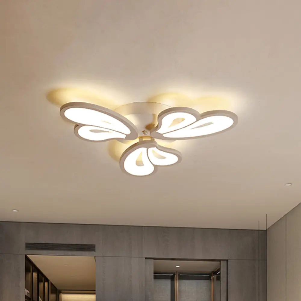 Contemporary White Butterfly Wing Ceiling Flush Light With Warm/White - Ideal For Hotels 3 /