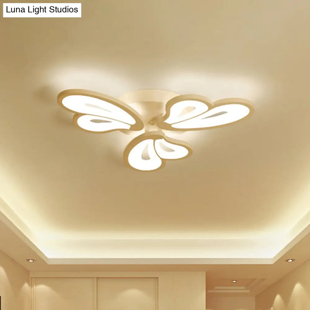 Contemporary White Butterfly Wing Ceiling Flush Light With Warm/White - Ideal For Hotels