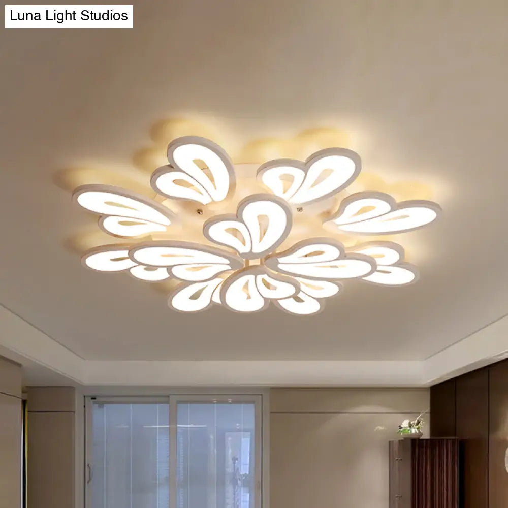 Contemporary White Butterfly Wing Ceiling Flush Light With Warm/White - Ideal For Hotels