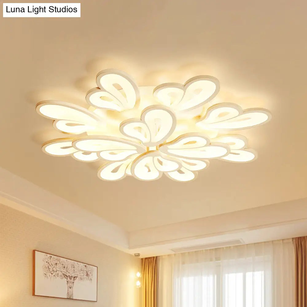 Contemporary White Butterfly Wing Ceiling Flush Light With Warm/White - Ideal For Hotels