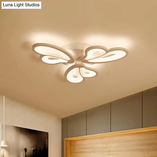 Contemporary White Butterfly Wing Ceiling Flush Light With Warm/White - Ideal For Hotels