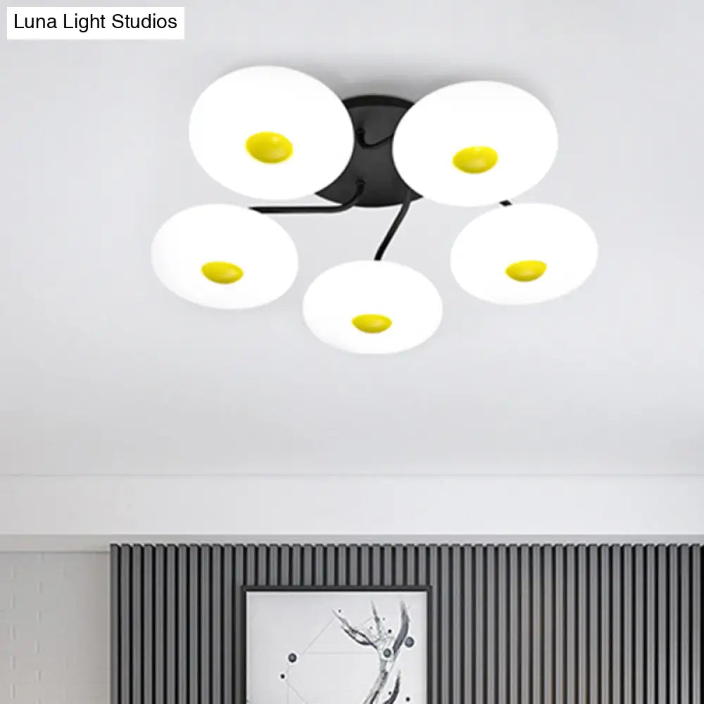 Contemporary White Circular Semi Flush Ceiling Light With 1/3/5 Heads - Acrylic Lamp For Living Room