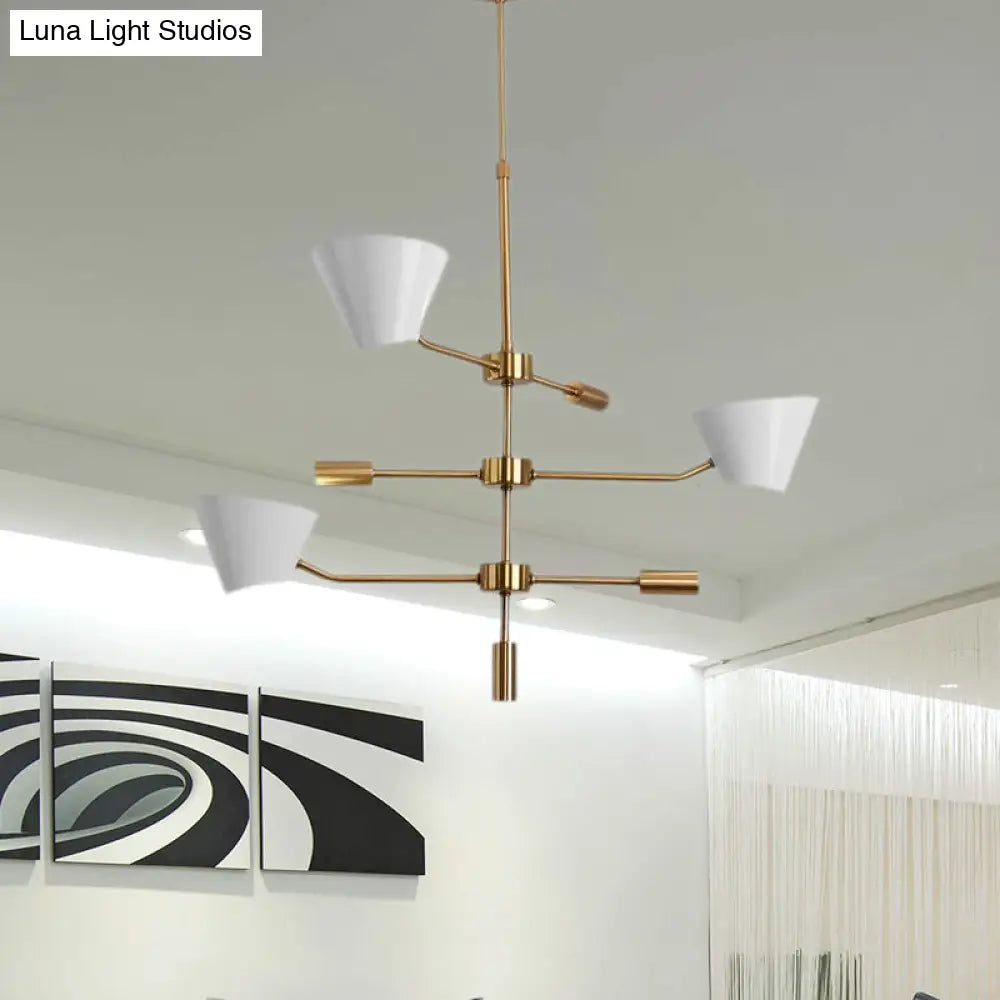 Contemporary White Cone Shade Chandelier Light - 3-Light Metal Hanging Fixture For Living Room