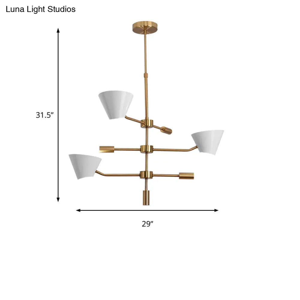 Contemporary White Cone Shade Chandelier Light - 3-Light Metal Hanging Fixture For Living Room