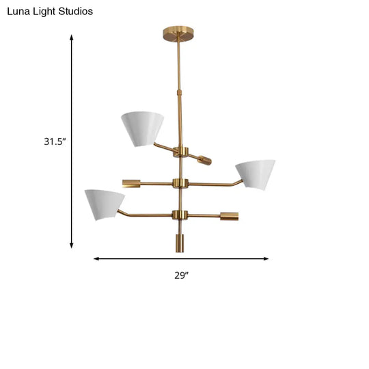 Contemporary White Cone Shade Chandelier Light - 3-Light Metal Hanging Fixture For Living Room