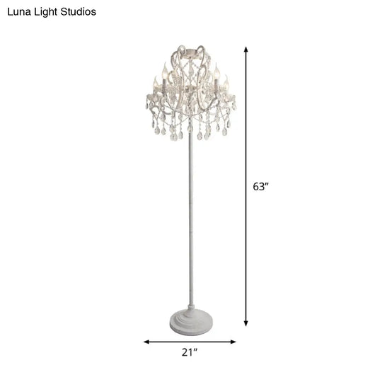 Contemporary White Crystal 4-Head Floor Lamp With Candlestick Shade For Living Room Lighting