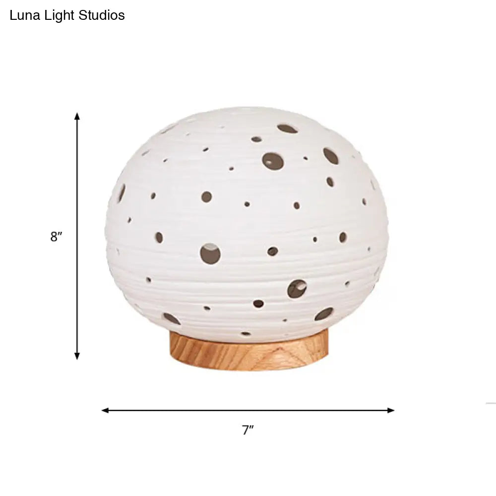 Contemporary White Desk Lamp - Laser-Cut Ball Ceramics Shade 1 Head Night Table Light