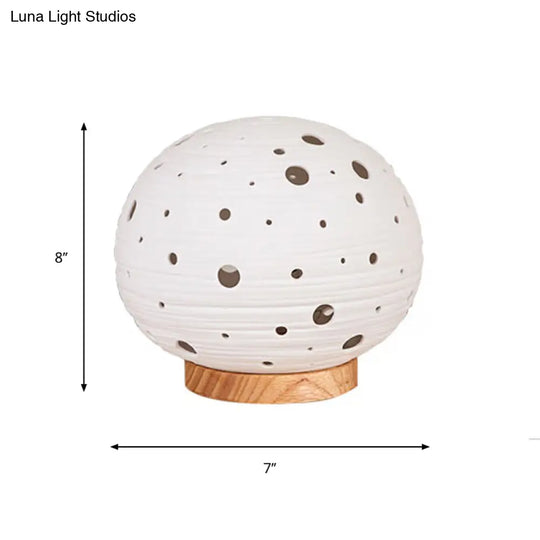 Contemporary White Desk Lamp - Laser-Cut Ball Ceramics Shade 1 Head Night Table Light