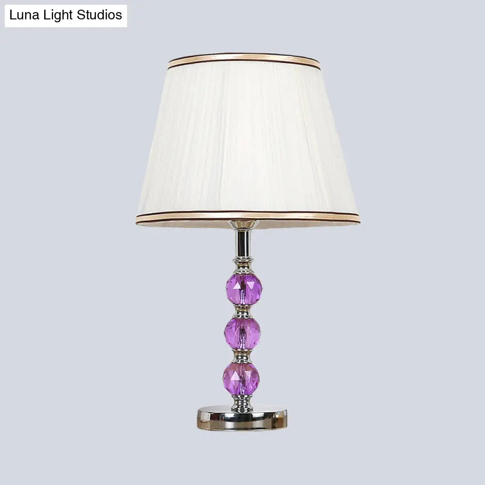 Contemporary White Desk Lamp With Purple Crystal Ball Accent - Flare Table