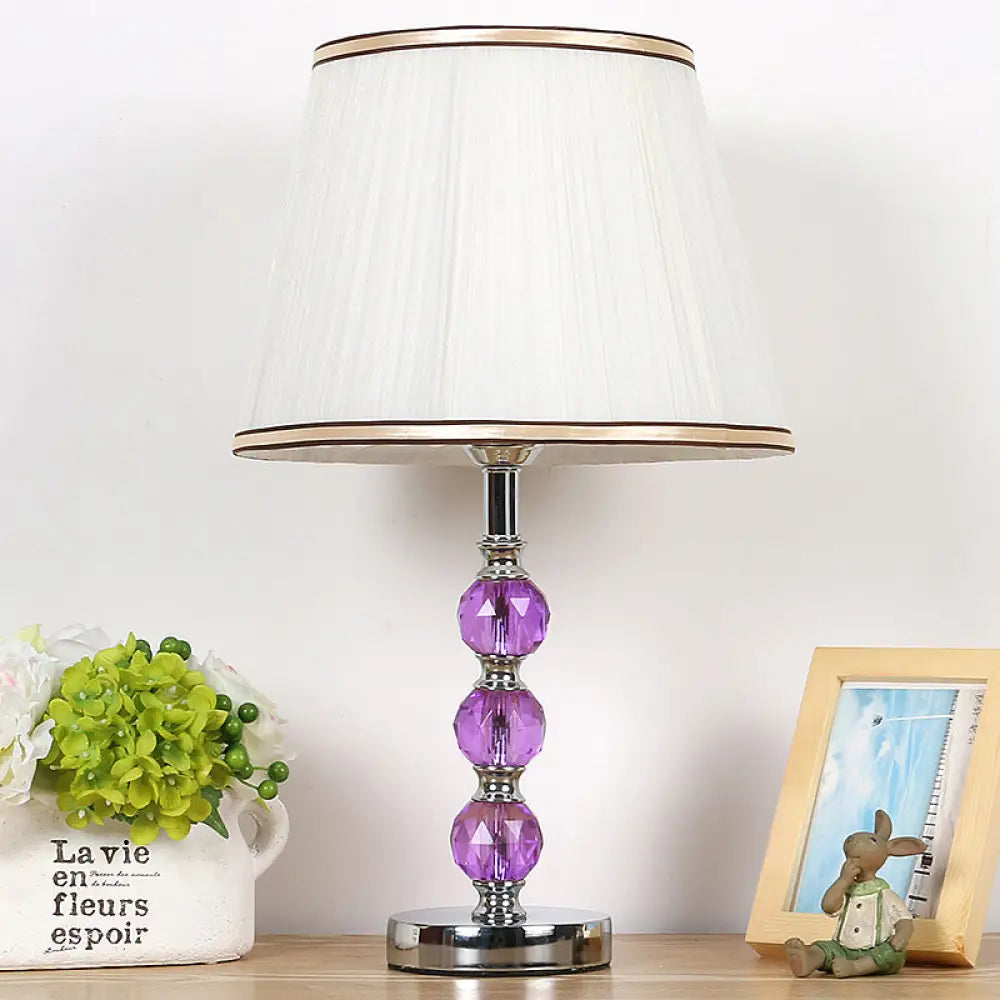 Contemporary White Desk Lamp With Purple Crystal Ball Accent - Flare Table