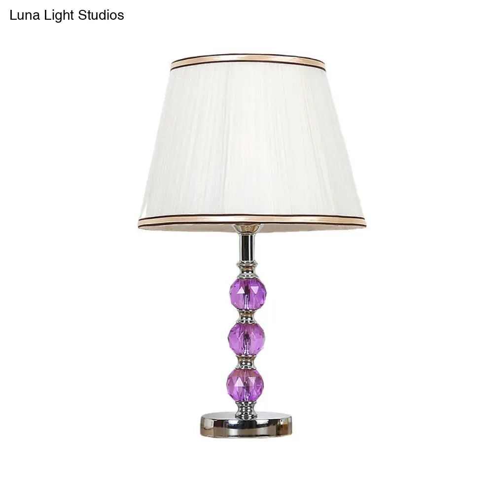 Contemporary White Desk Lamp With Purple Crystal Ball Accent - Flare Table