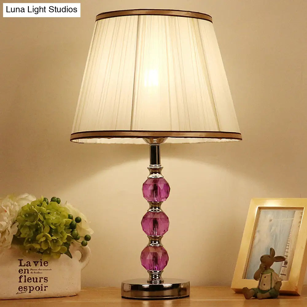 Contemporary White Desk Lamp With Purple Crystal Ball Accent - Flare Table