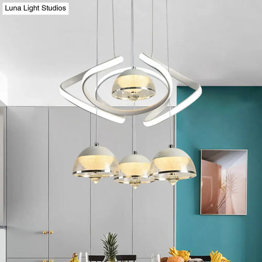 Contemporary White Domed Cluster Pendant With 4-Head Led Hanging Lighting