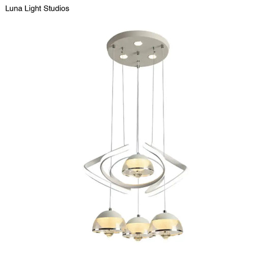 Contemporary White Domed Cluster Pendant: 4-Head Acrylic Waving Led Hanging Light