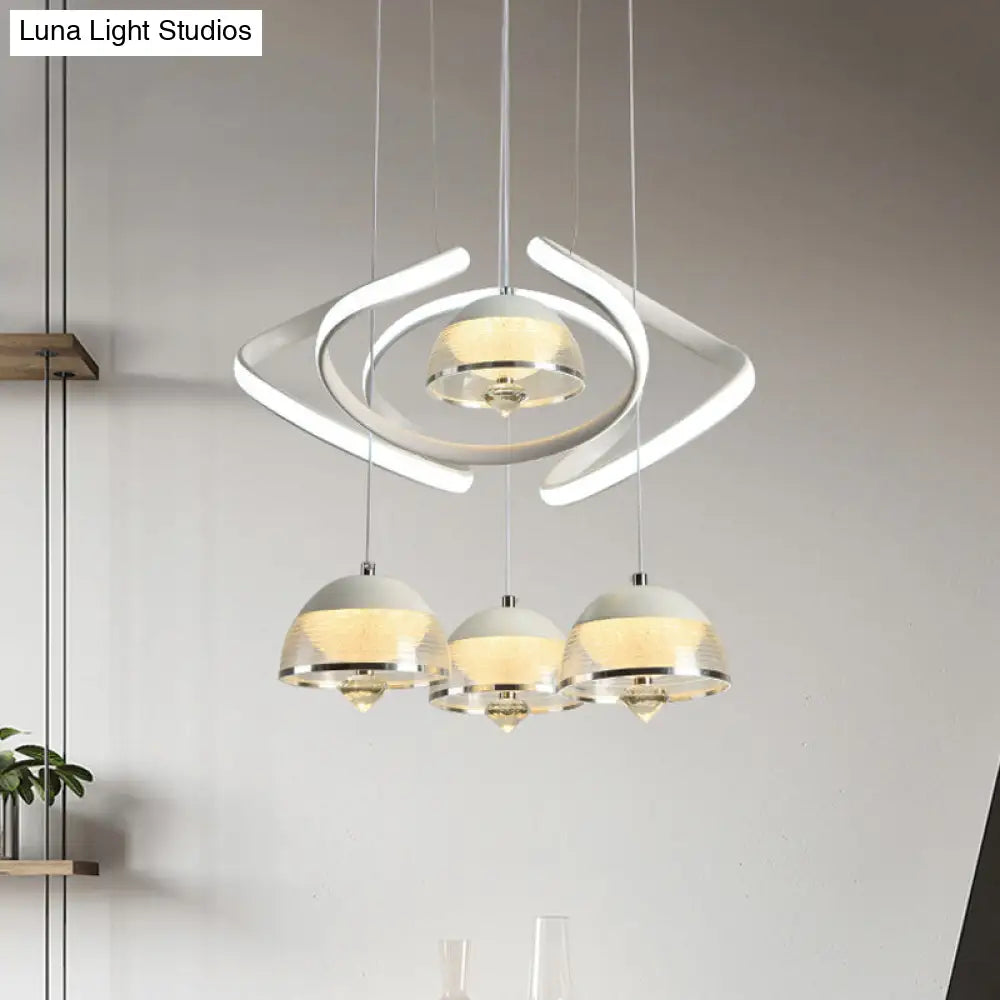 Contemporary White Domed Cluster Pendant: 4-Head Acrylic Waving Led Hanging Light