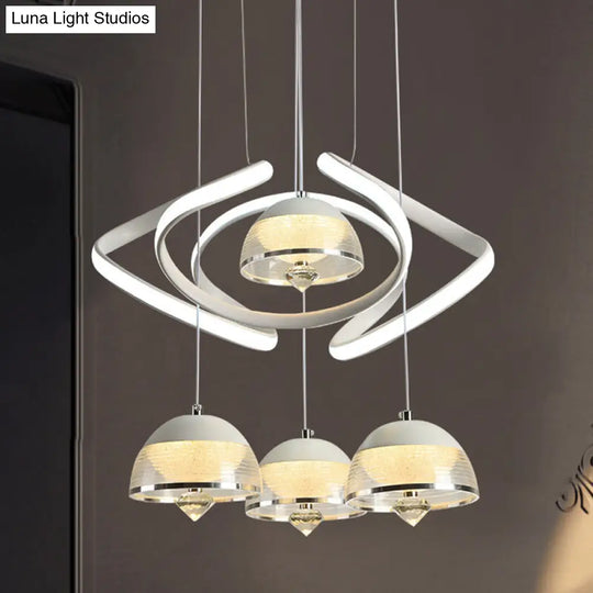 Contemporary White Domed Cluster Pendant: 4-Head Acrylic Waving Led Hanging Light