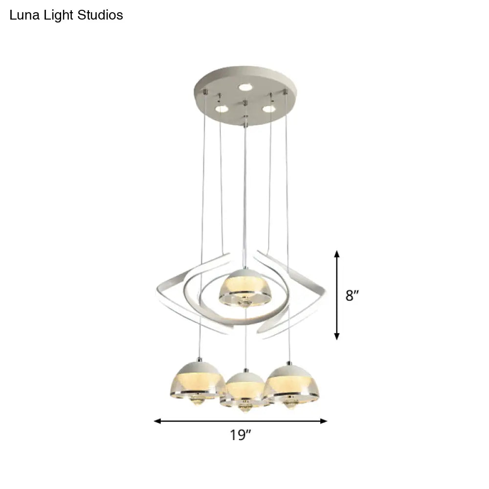 Contemporary White Domed Cluster Pendant With 4-Head Led Hanging Lighting