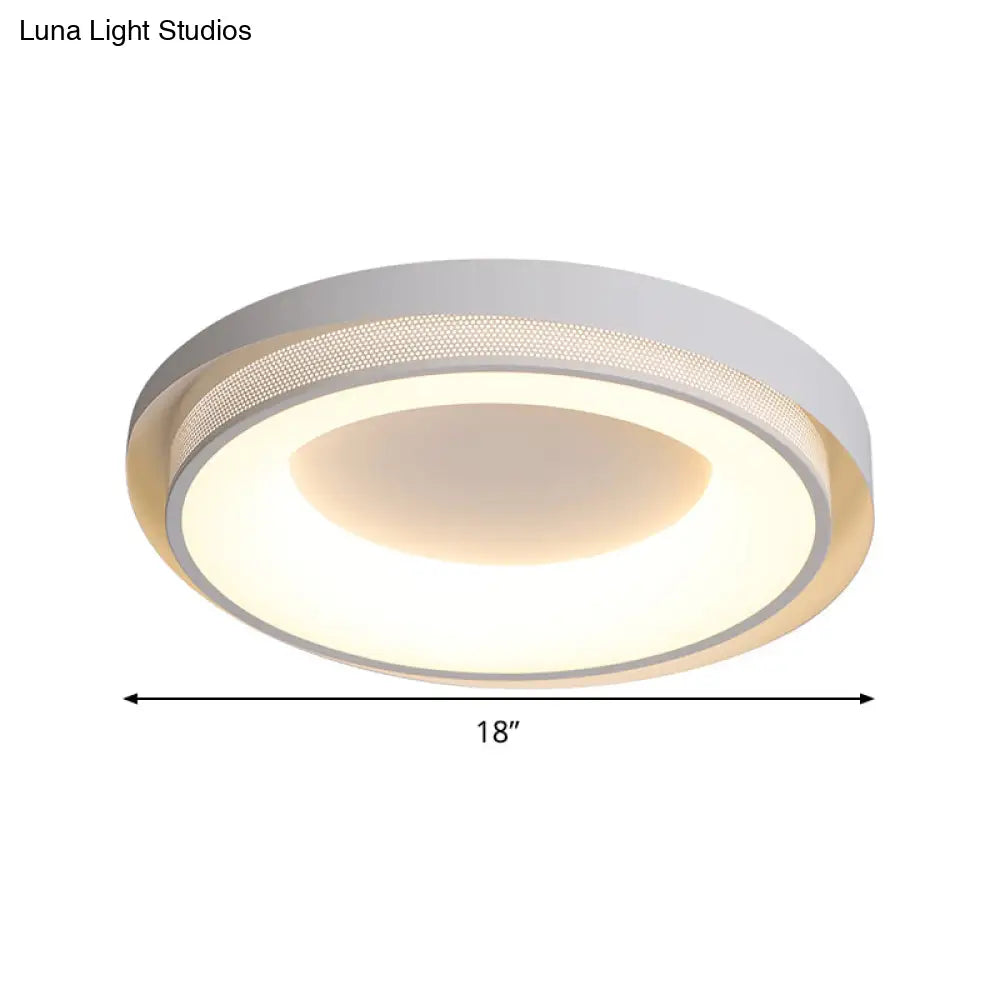 Contemporary White Drum Metal Ceiling Light - 18/21.5 Wide Led Flush Mount Fixture In Warm/White/3