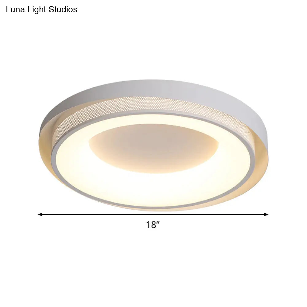 Contemporary White Drum Metal Ceiling Light - 18’/21.5’ Wide Led Flush Mount Fixture In