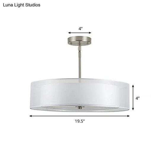 Contemporary White Fabric Led Cylinder Pendant Lamp - 16’/19.5’/23.5’ Dia