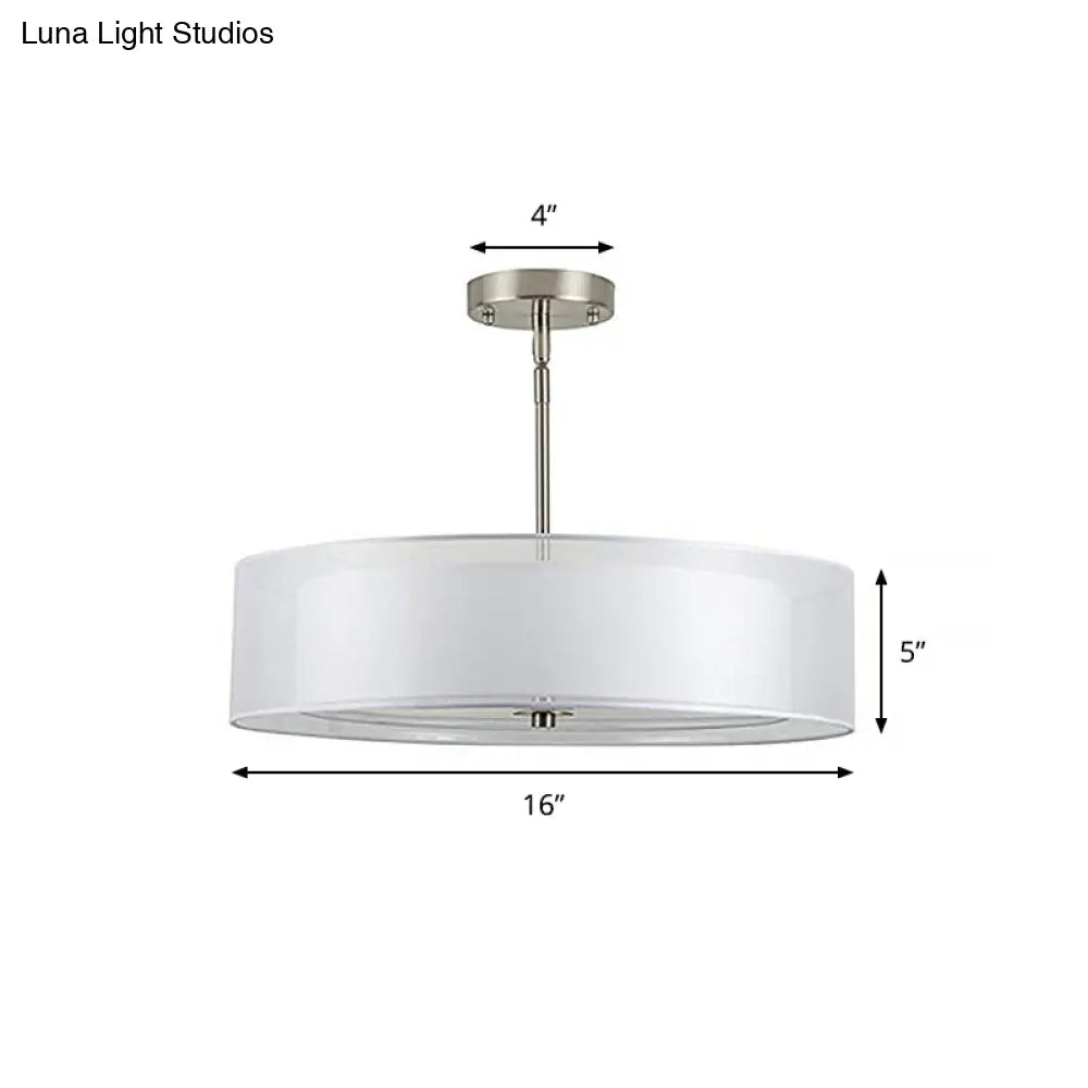 Contemporary White Fabric Led Cylinder Pendant Lamp - 16’/19.5’/23.5’ Dia