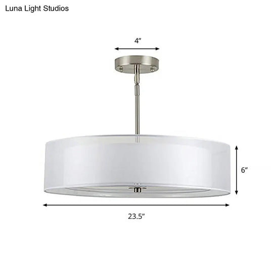 Contemporary White Fabric Led Cylinder Pendant Lamp - 16’/19.5’/23.5’ Dia