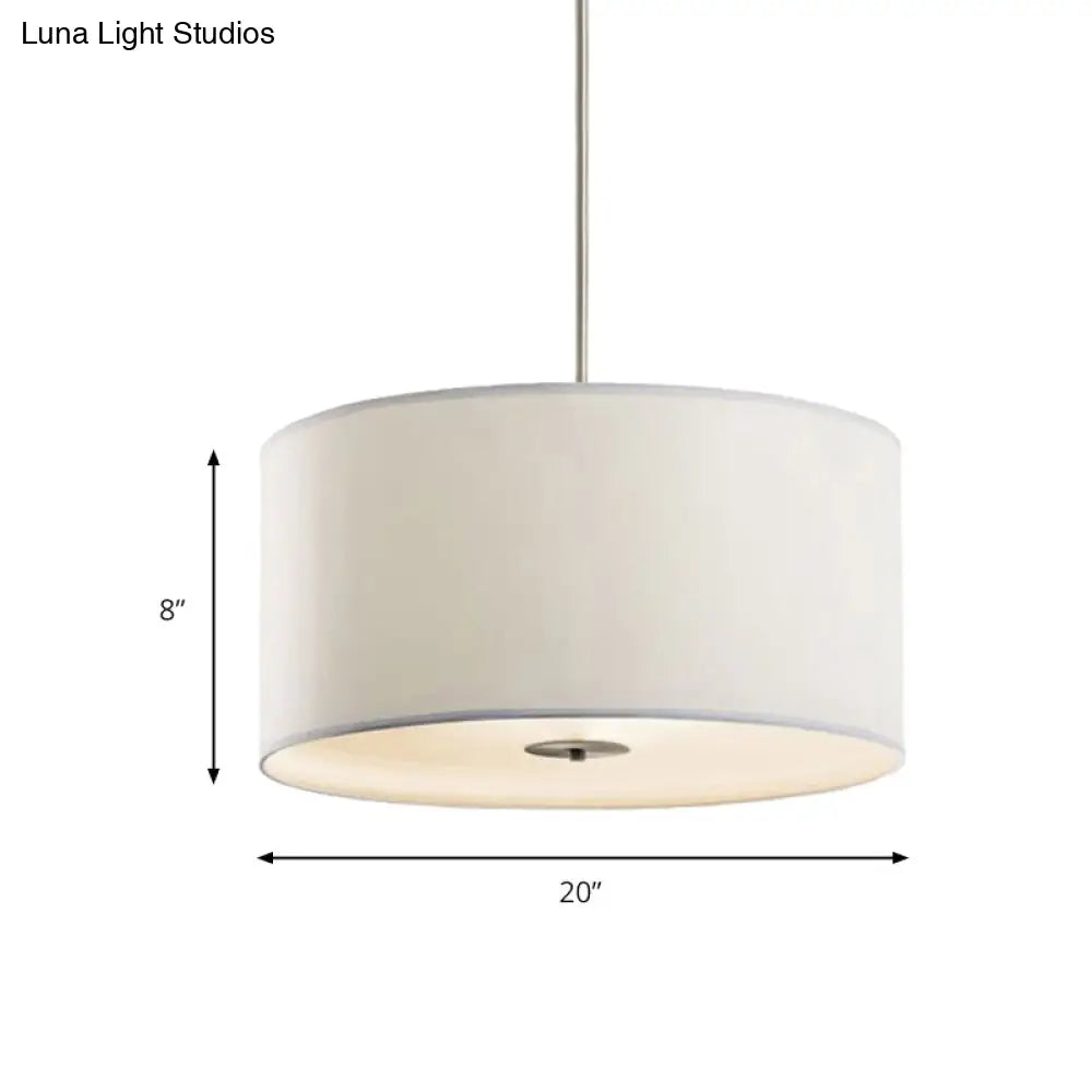 Contemporary White Fabric Led Cylinder Pendant Lamp - 16’/19.5’/23.5’ Dia