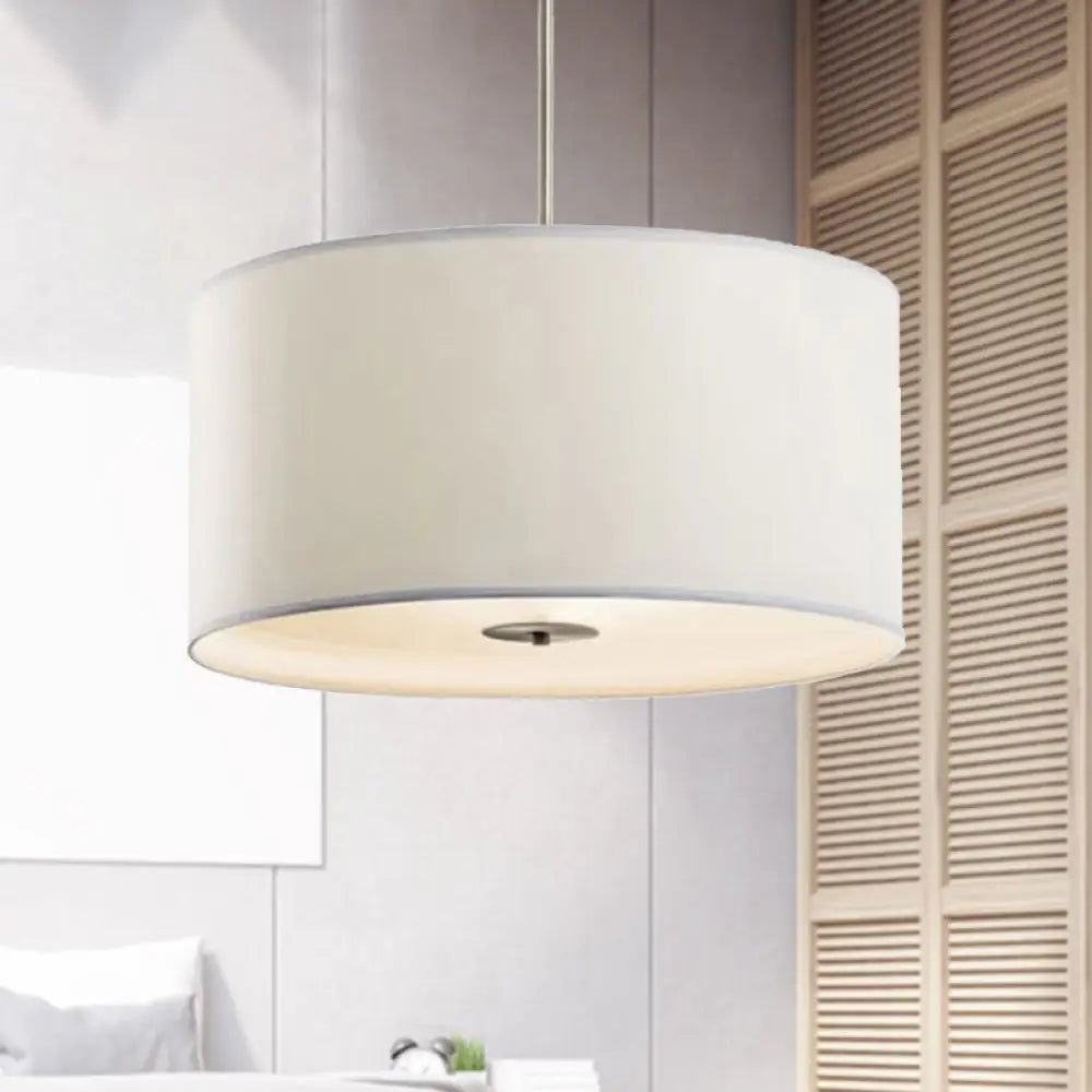 Contemporary White Fabric Led Cylinder Pendant Lamp - 16’/19.5’/23.5’ Dia / 19.5’