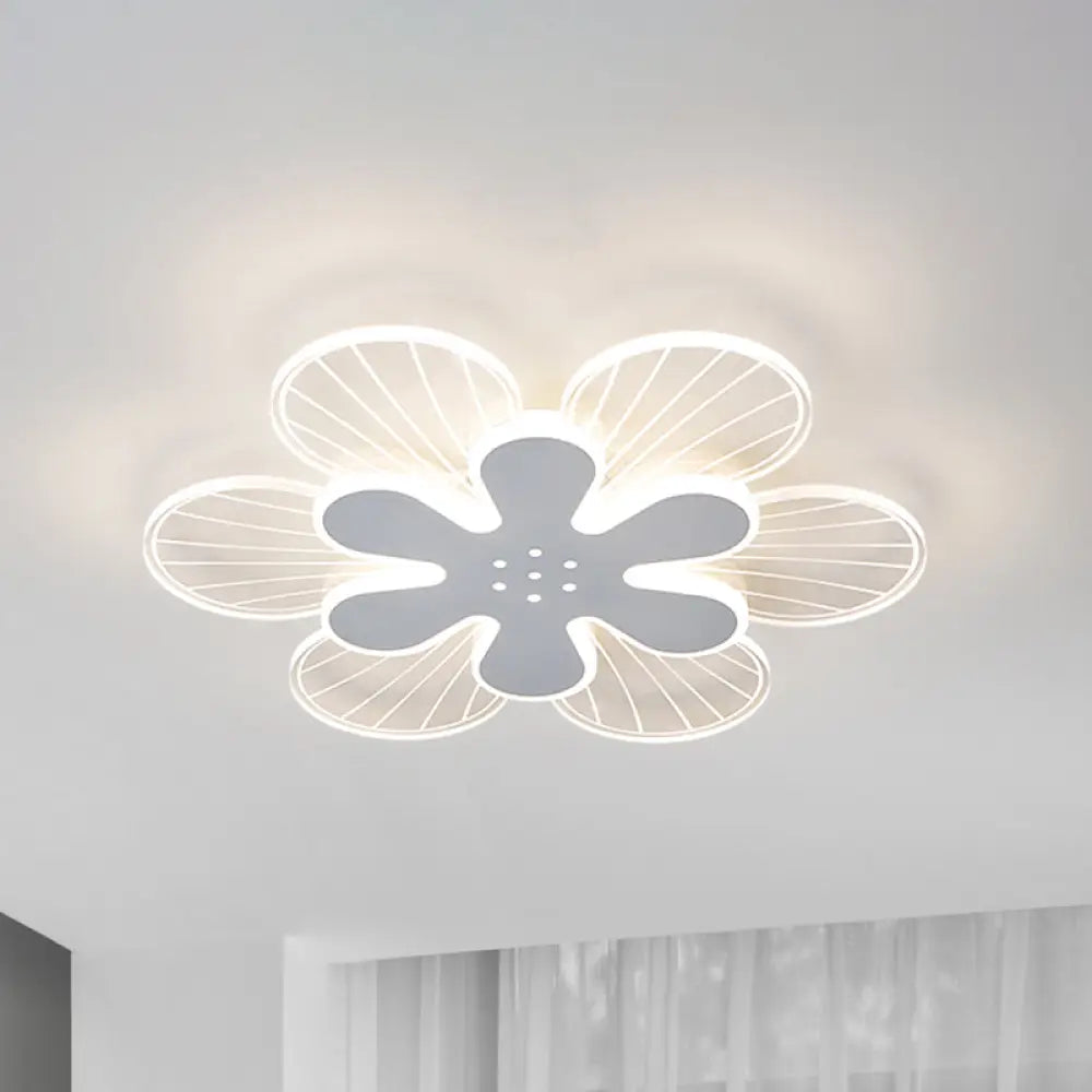 Contemporary White Flower Flush Light Fixture - Wide Led Acrylic Lamp In White/Warm / 16.5’ Warm